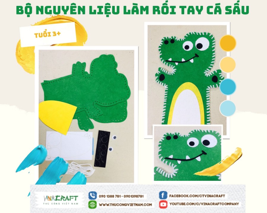 Bộ nguyên liệu làm rối tay cá sấu